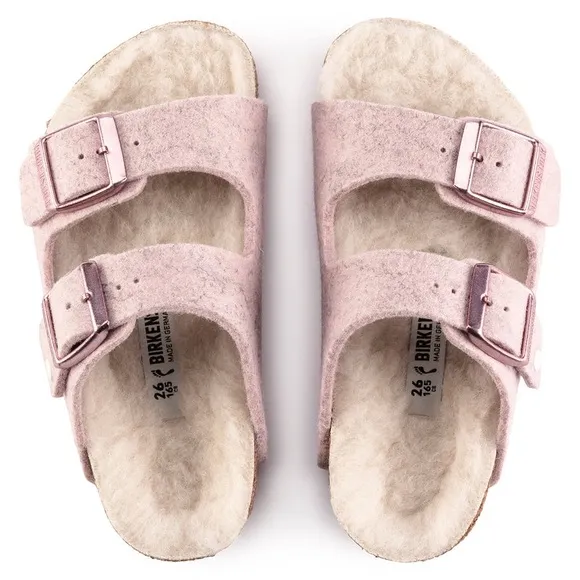 Birkenstocks Arizona Happy Lamb Wool Sandal {Soft Pink} 34