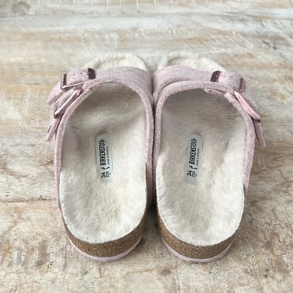 Birkenstocks Arizona Happy Lamb Wool Sandal {Soft Pink} 34