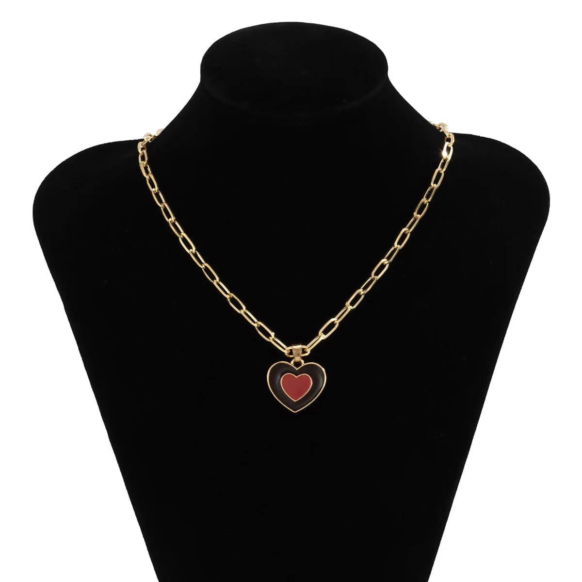 Black Enamel & 18K Gold-Plated Heart Pendant Necklace