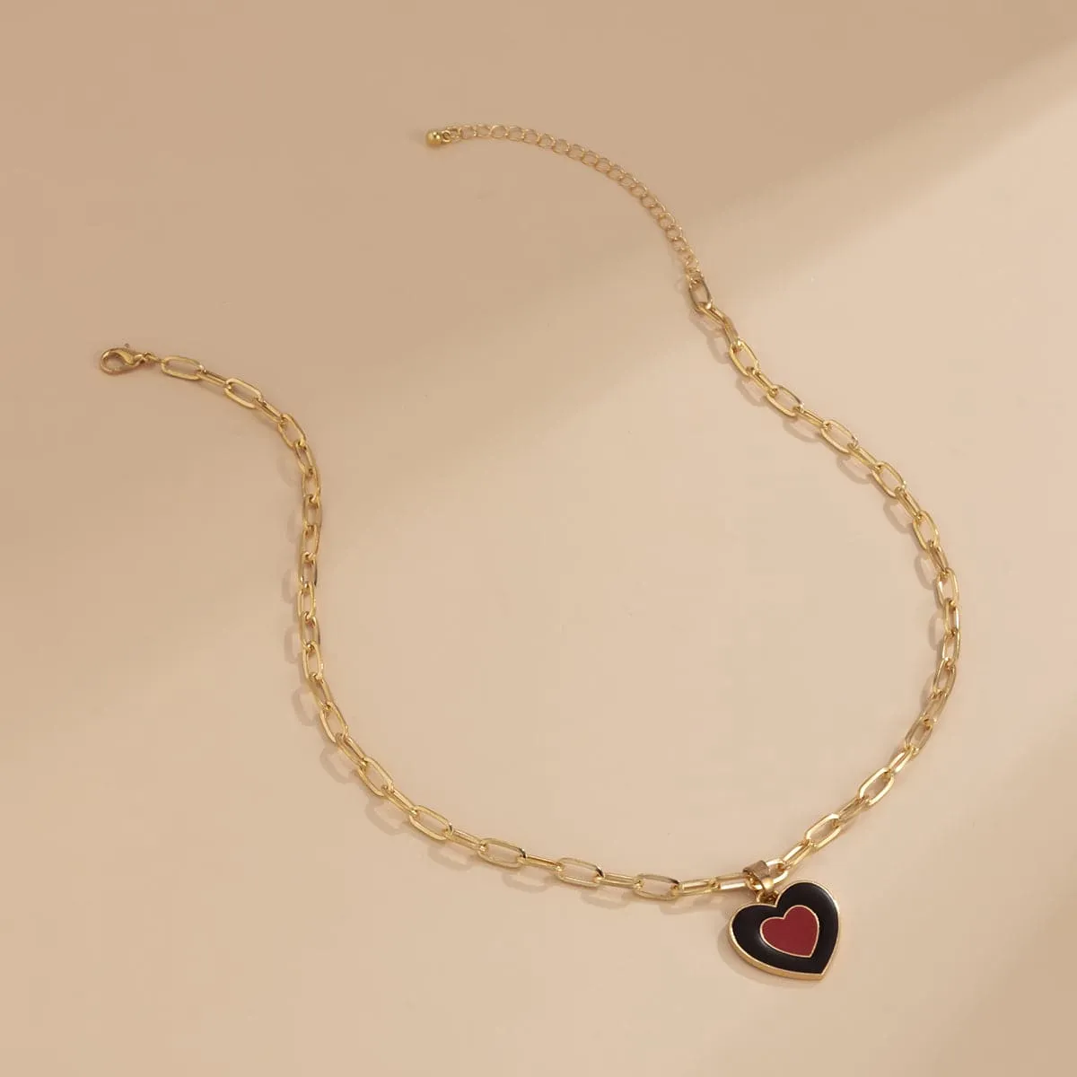 Black Enamel & 18K Gold-Plated Heart Pendant Necklace