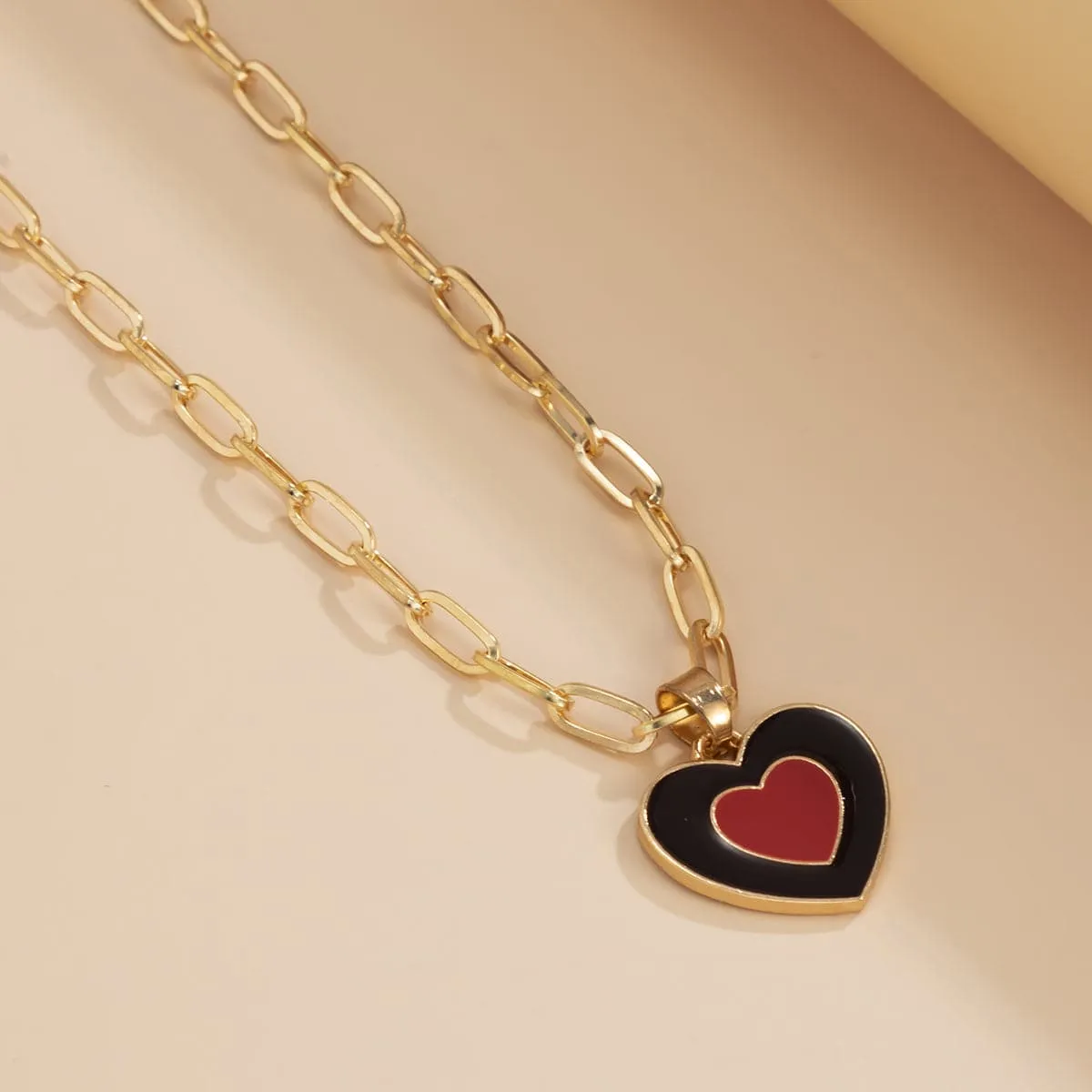 Black Enamel & 18K Gold-Plated Heart Pendant Necklace
