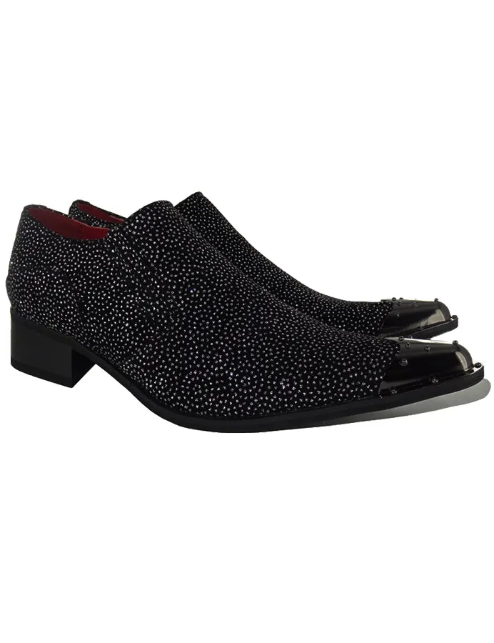 BLACK METAL TOE LOAFERS WINKLE PICKER GLITTER SHOES