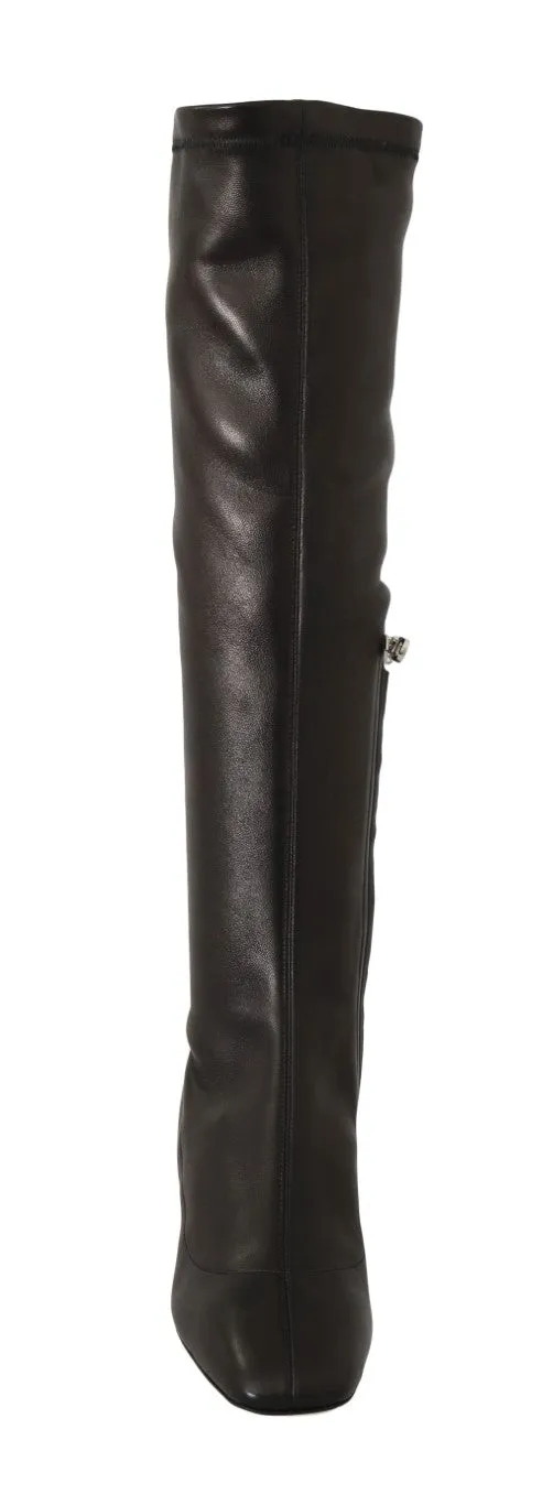 Black Stretch Leather Knee Boots