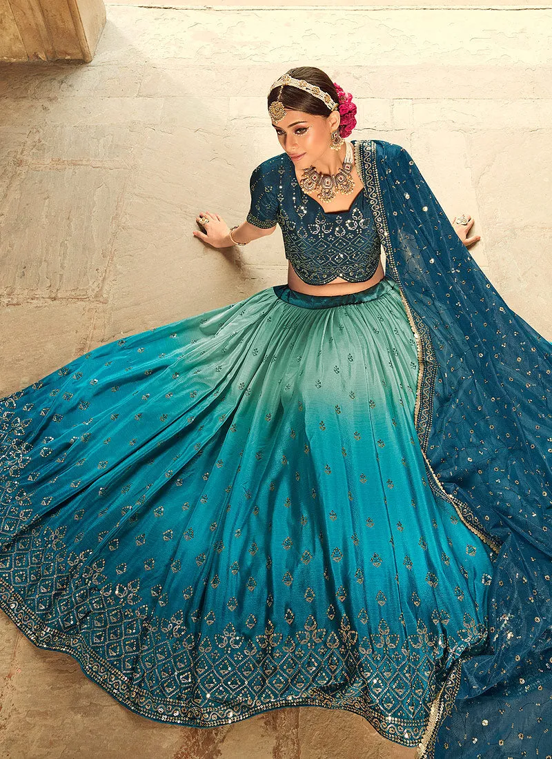 Blue Shaded Heavy Embroidered Stylish Lehenga Choli