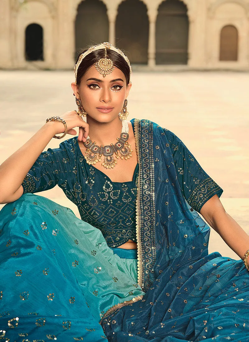 Blue Shaded Heavy Embroidered Stylish Lehenga Choli