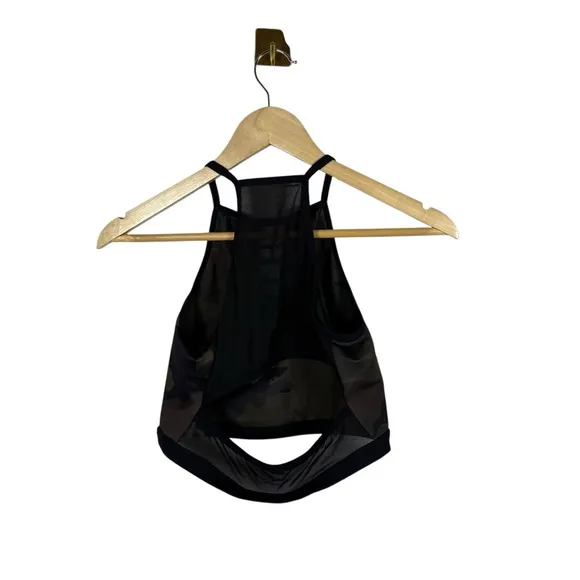 Carbon 38 Women’s High Neck Mesh Back Camo Cut Out Sports Bra Green/Black L