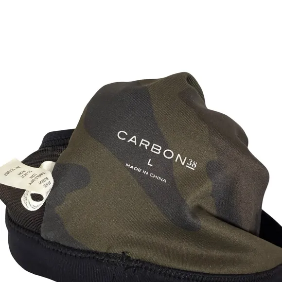 Carbon 38 Women’s High Neck Mesh Back Camo Cut Out Sports Bra Green/Black L