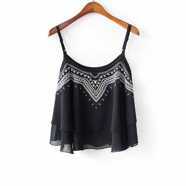 Casual Embroidery Crop Top