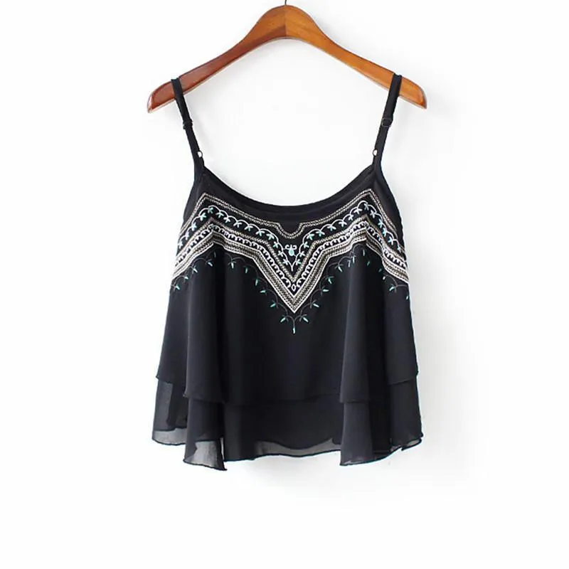 Casual Embroidery Crop Top