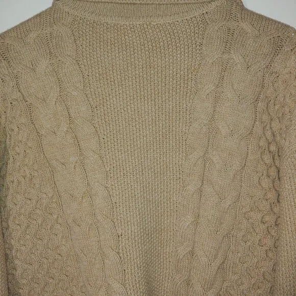 CeCe Chunky Cable Knit Cotton Blend Cardigan Size M Tan