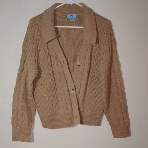 CeCe Chunky Cable Knit Cotton Blend Cardigan Size M Tan