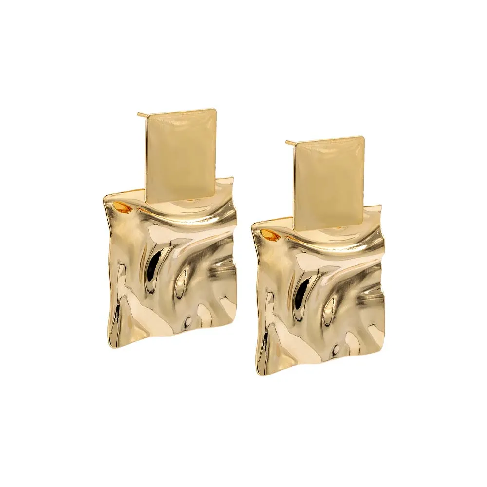 Chunky Fluid Double Square Drop Stud Earring