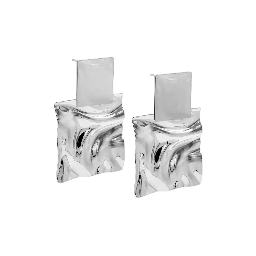 Chunky Fluid Double Square Drop Stud Earring