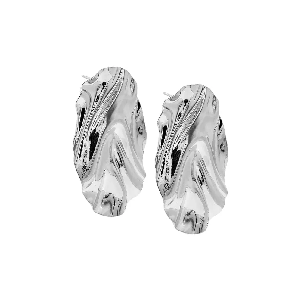 Chunky Fluid Oval Disc Stud Earring