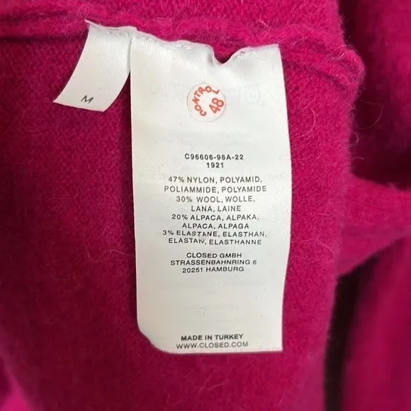 Closed Magenta Fuschia Long Sleeve Wool Blend Sweater Size M