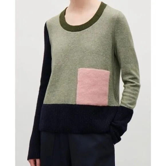 COS color block green/blue/ pink wool knit Sweater Small
