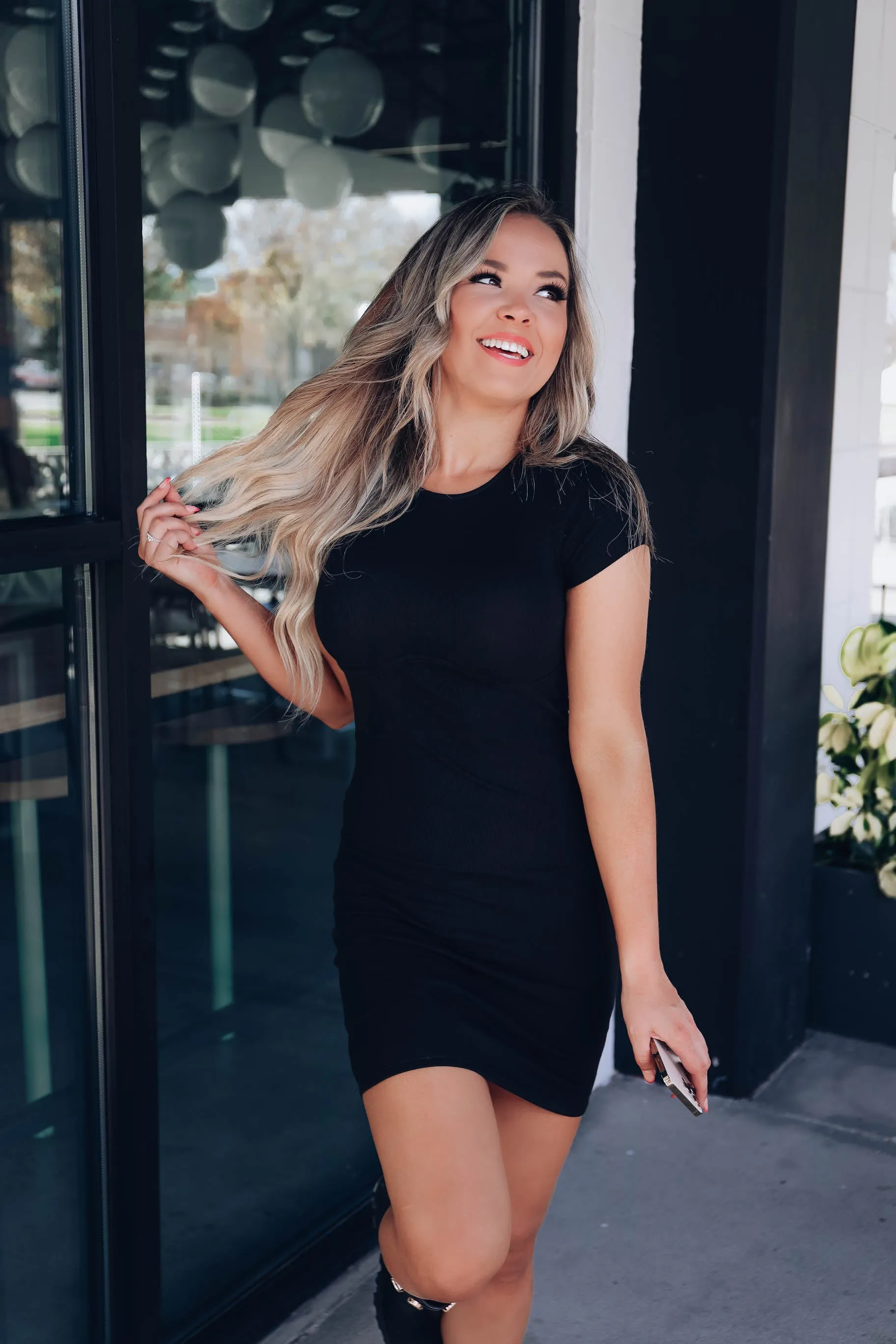Crofton Corset Ribbed Dress - Black