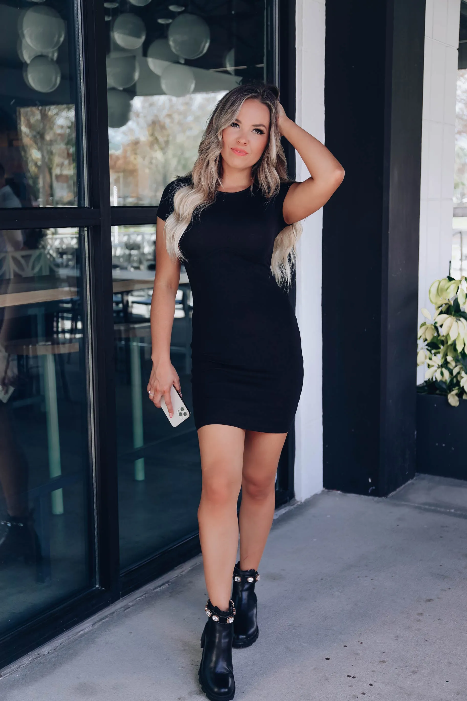 Crofton Corset Ribbed Dress - Black
