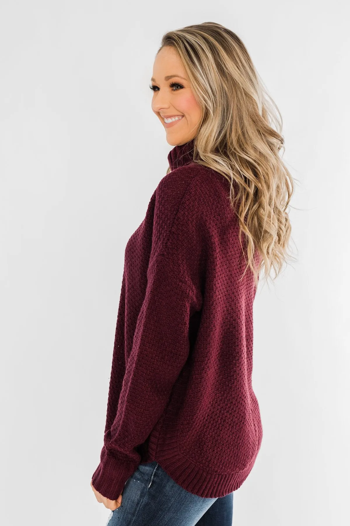 Daily Smiles Turtle Neck Sweater- Burgundy