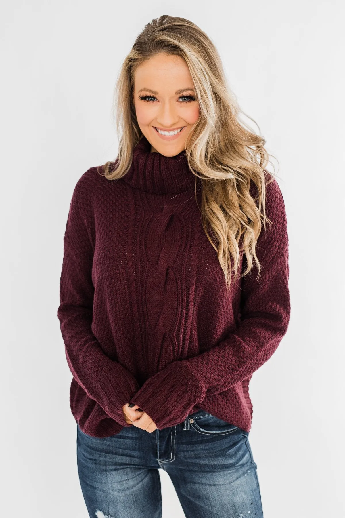 Daily Smiles Turtle Neck Sweater- Burgundy