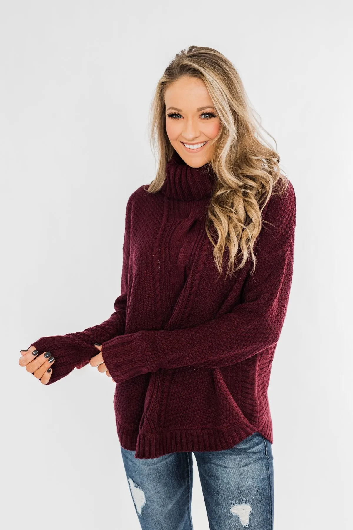 Daily Smiles Turtle Neck Sweater- Burgundy
