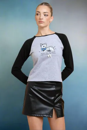 Daisy Street Deer Contrast Raglan Sleeve Tee