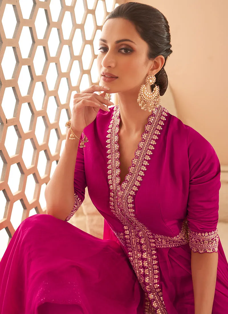 Dark Pink Heavy Embroidered Stylish Anarkali