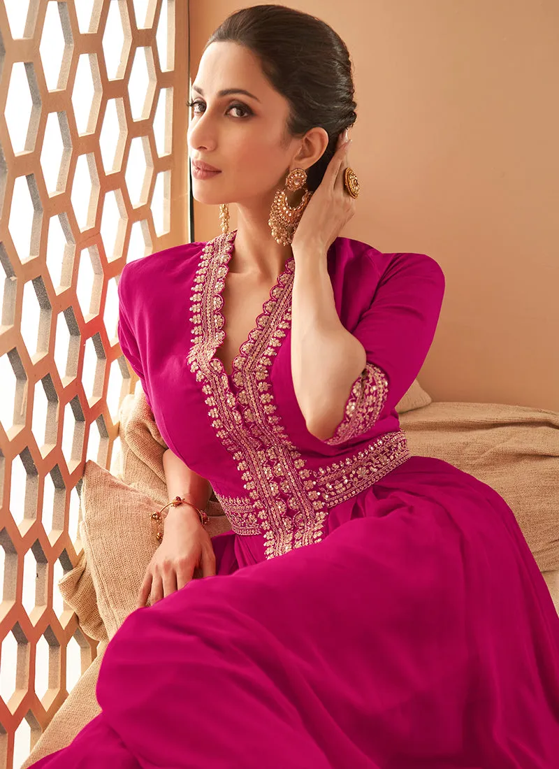 Dark Pink Heavy Embroidered Stylish Anarkali