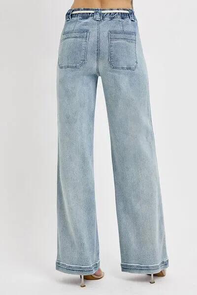 Day to Day Straight Leg Tie Waist Jeans in Medium Wash - Misses and Curvy