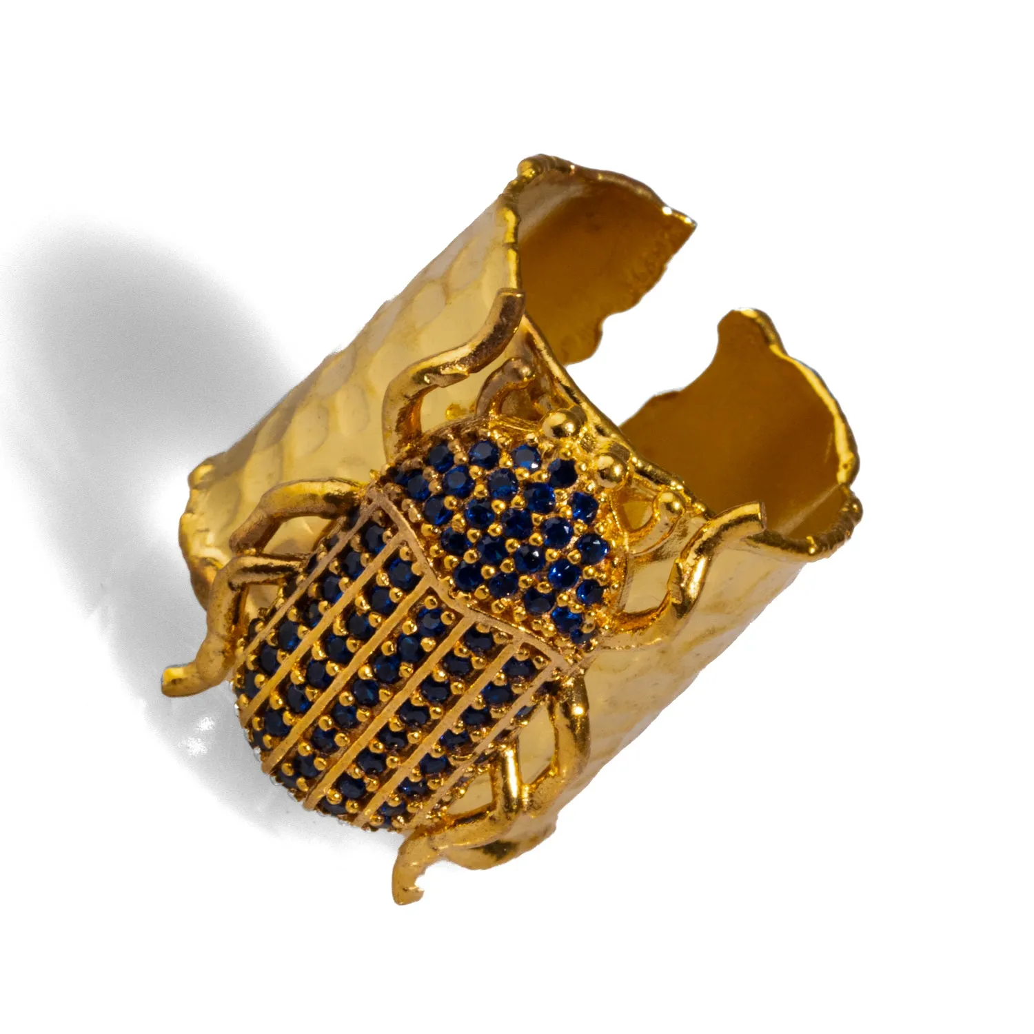Egyptian Symbol Scarab Beetle Sapphire & Gold Chunky Ring