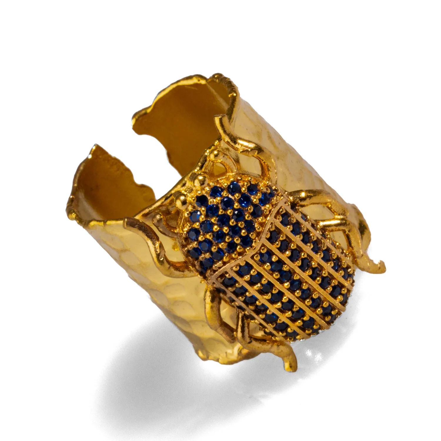 Egyptian Symbol Scarab Beetle Sapphire & Gold Chunky Ring