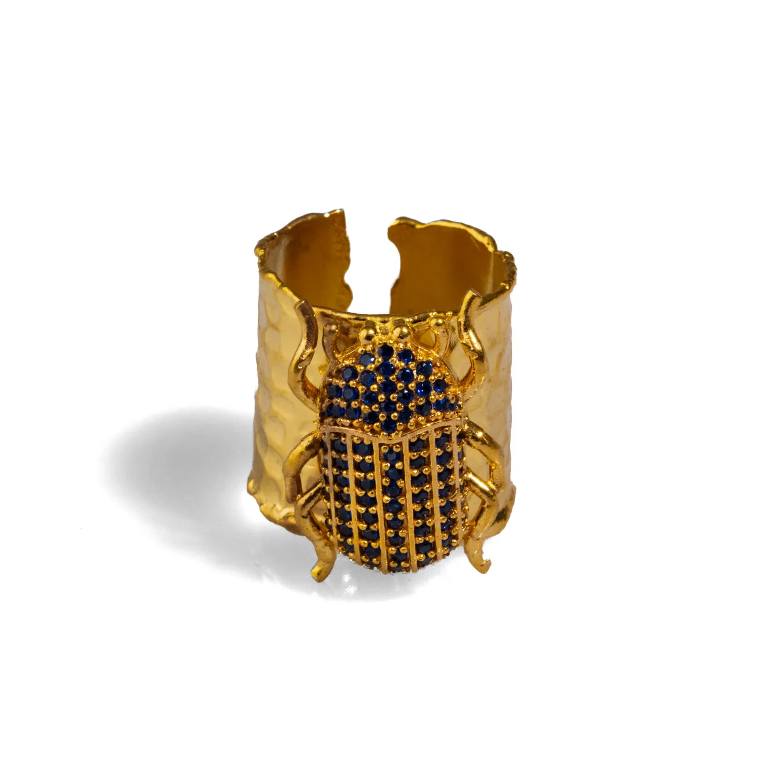 Egyptian Symbol Scarab Beetle Sapphire & Gold Chunky Ring
