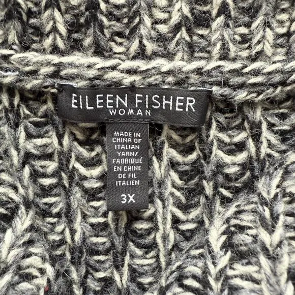 Eileen Fisher Gray Tweedy Yak Merino Wool Knit Sweater Vest Full Zip Pockets, 3X