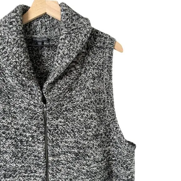 Eileen Fisher Gray Tweedy Yak Merino Wool Knit Sweater Vest Full Zip Pockets, 3X