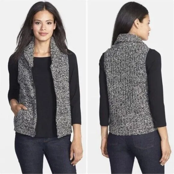 Eileen Fisher Gray Tweedy Yak Merino Wool Knit Sweater Vest Full Zip Pockets, 3X