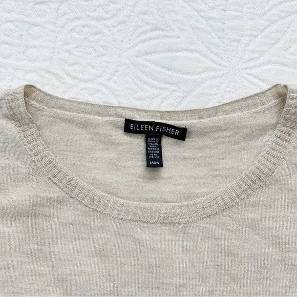 Eileen Fisher Merino Wool Featherweight Crewneck Pullover, Oatmeal