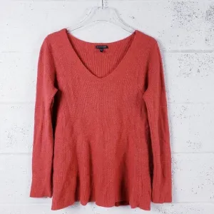 Eileen Fisher Women's Medium V-Neck Sweater Ribbed Boxy Wool Cashmere Knit