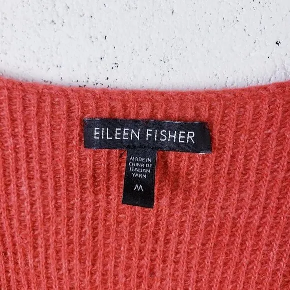 Eileen Fisher Women's Medium V-Neck Sweater Ribbed Boxy Wool Cashmere Knit