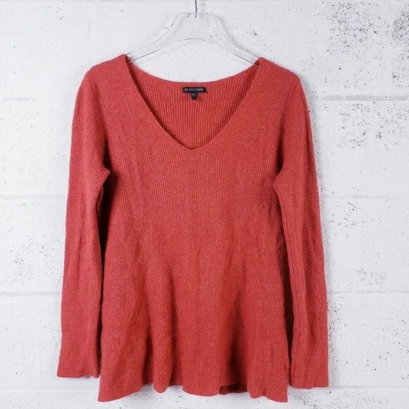 Eileen Fisher Women's Medium V-Neck Sweater Ribbed Boxy Wool Cashmere Knit