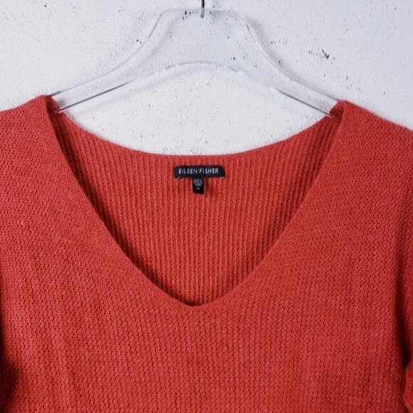 Eileen Fisher Women's Medium V-Neck Sweater Ribbed Boxy Wool Cashmere Knit