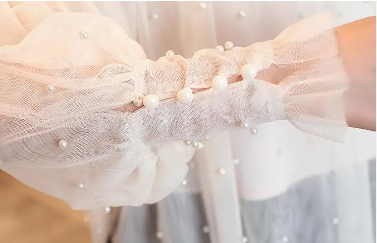 Elegant Lantern Beaded Sleeve Blouse