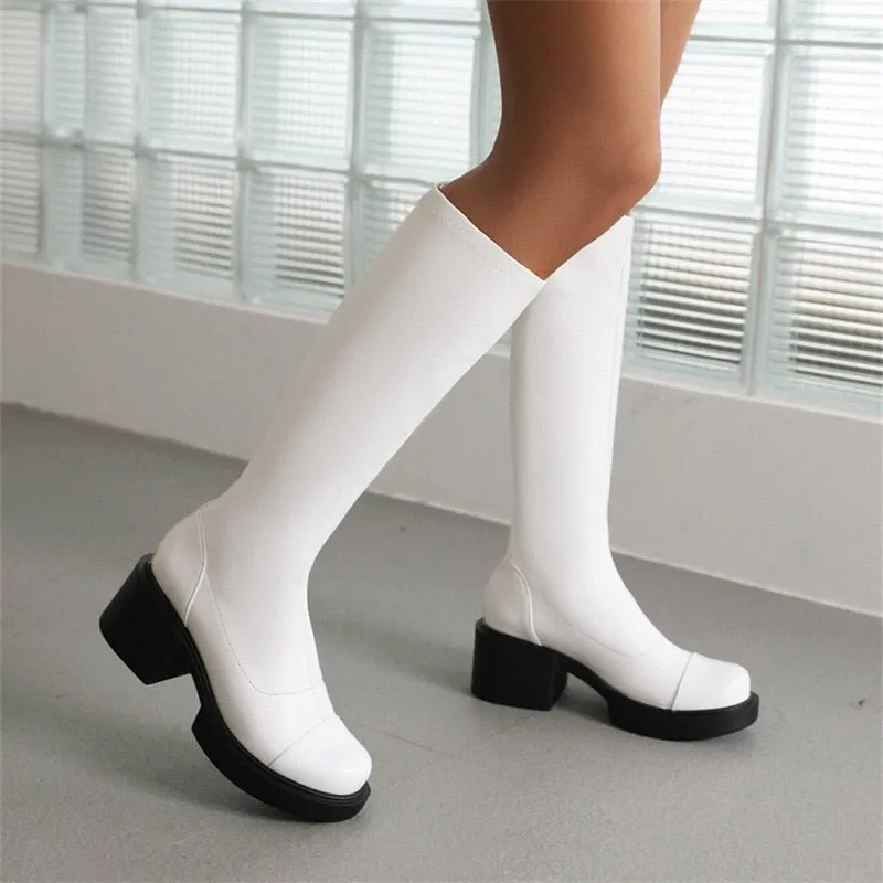 Elegant Platform Boots Women Shoes High Heels Simple Solid Color