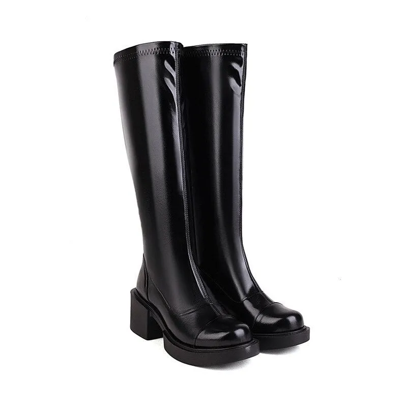 Elegant Platform Boots Women Shoes High Heels Simple Solid Color
