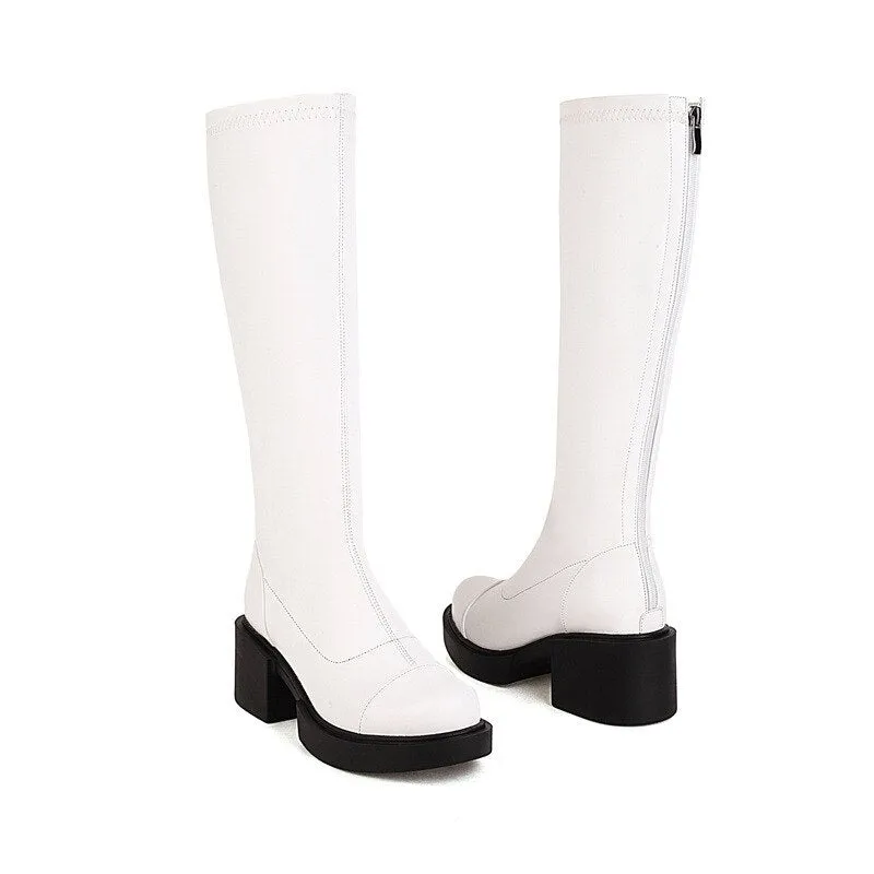 Elegant Platform Boots Women Shoes High Heels Simple Solid Color