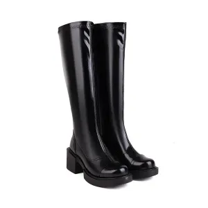 Elegant Platform Boots Women Shoes High Heels Simple Solid Color