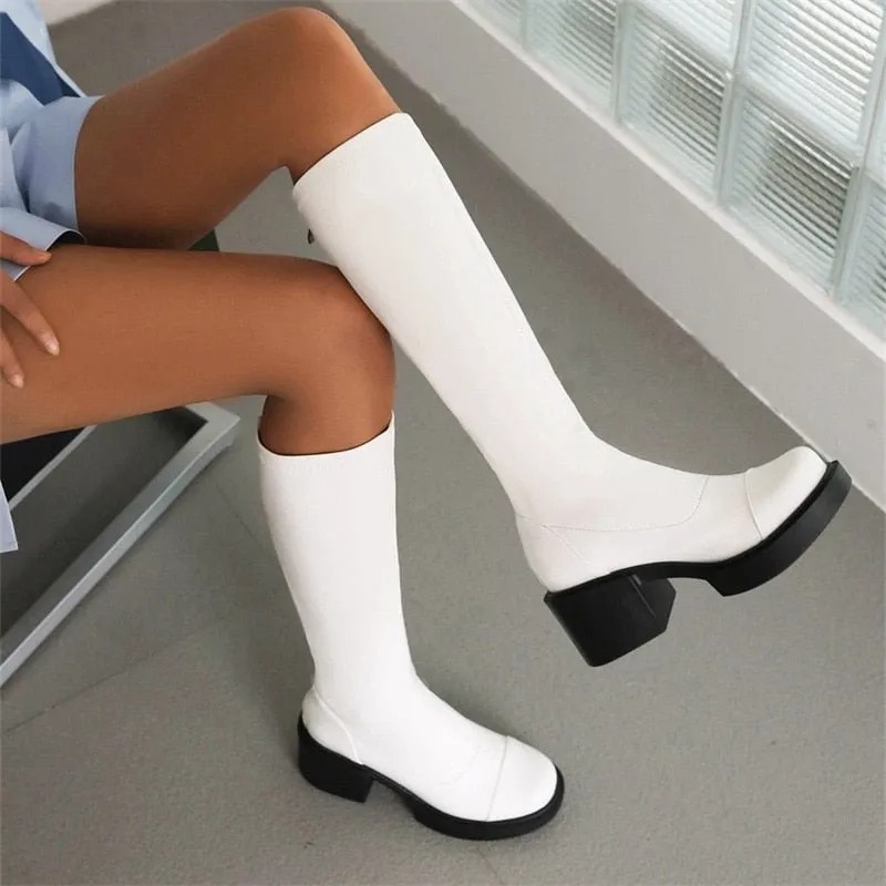 Elegant Platform Boots Women Shoes High Heels Simple Solid Color