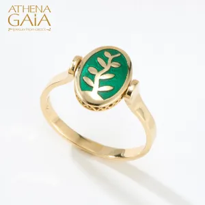 Elegant Rotating Tree of Life Enamel Ring