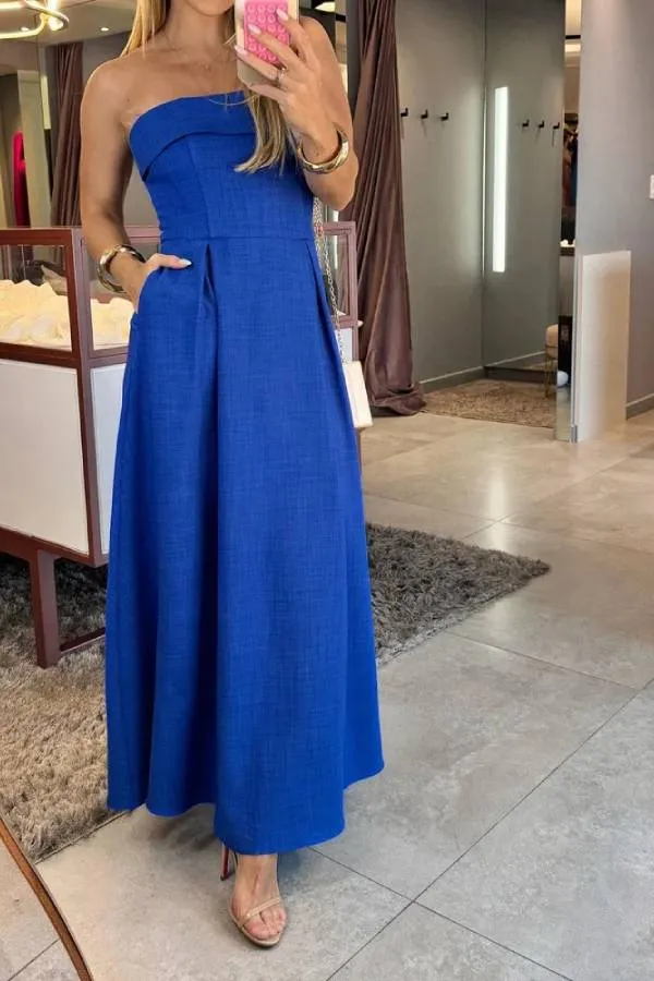 Elegant Solid Color Strapless Dress