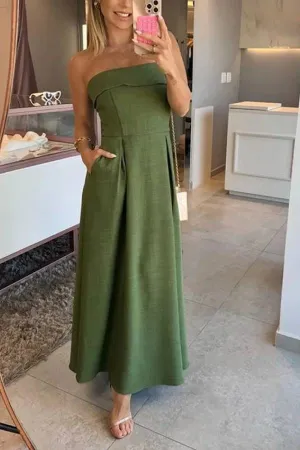 Elegant Solid Color Strapless Dress