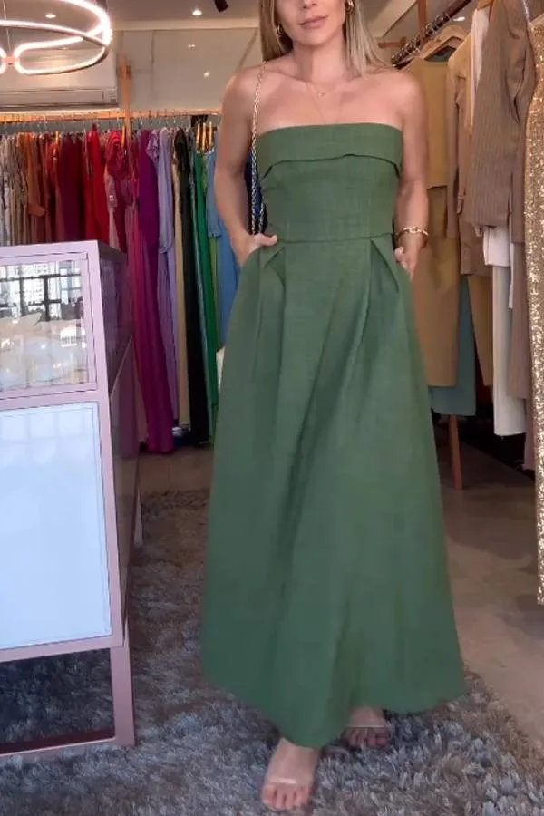 Elegant Solid Color Strapless Dress